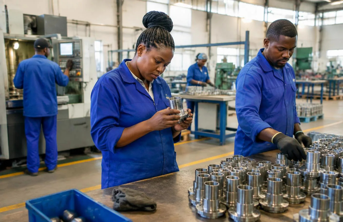 African manufacturing professionals in a modern workshop