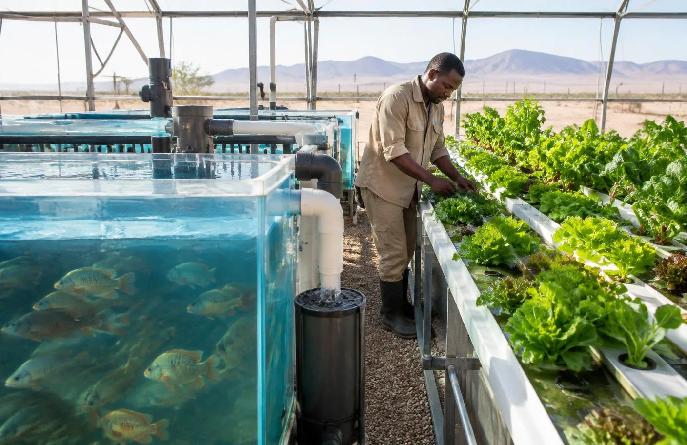 Integrated aquaponic fish and plant production